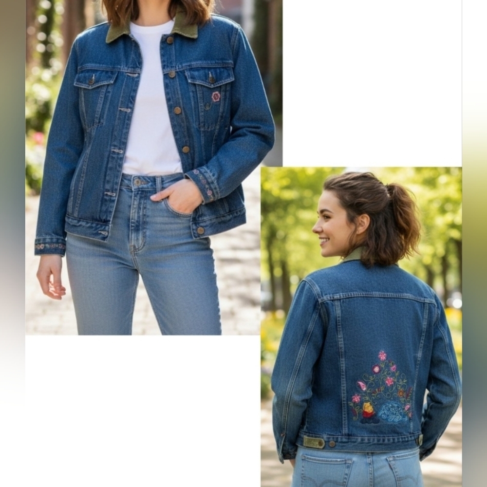 Disney Store Vintage Winnie The Pooh Denim Corduroy Collar Jacket Size S